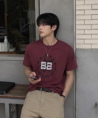 MOZMOZ Two Eight Pigment Crop Short Sleeve T-Shirt Burgundy