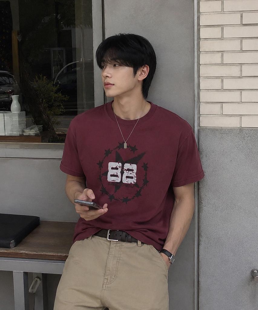 MOZMOZ Two Eight Pigment Crop Short Sleeve T-Shirt Burgundy