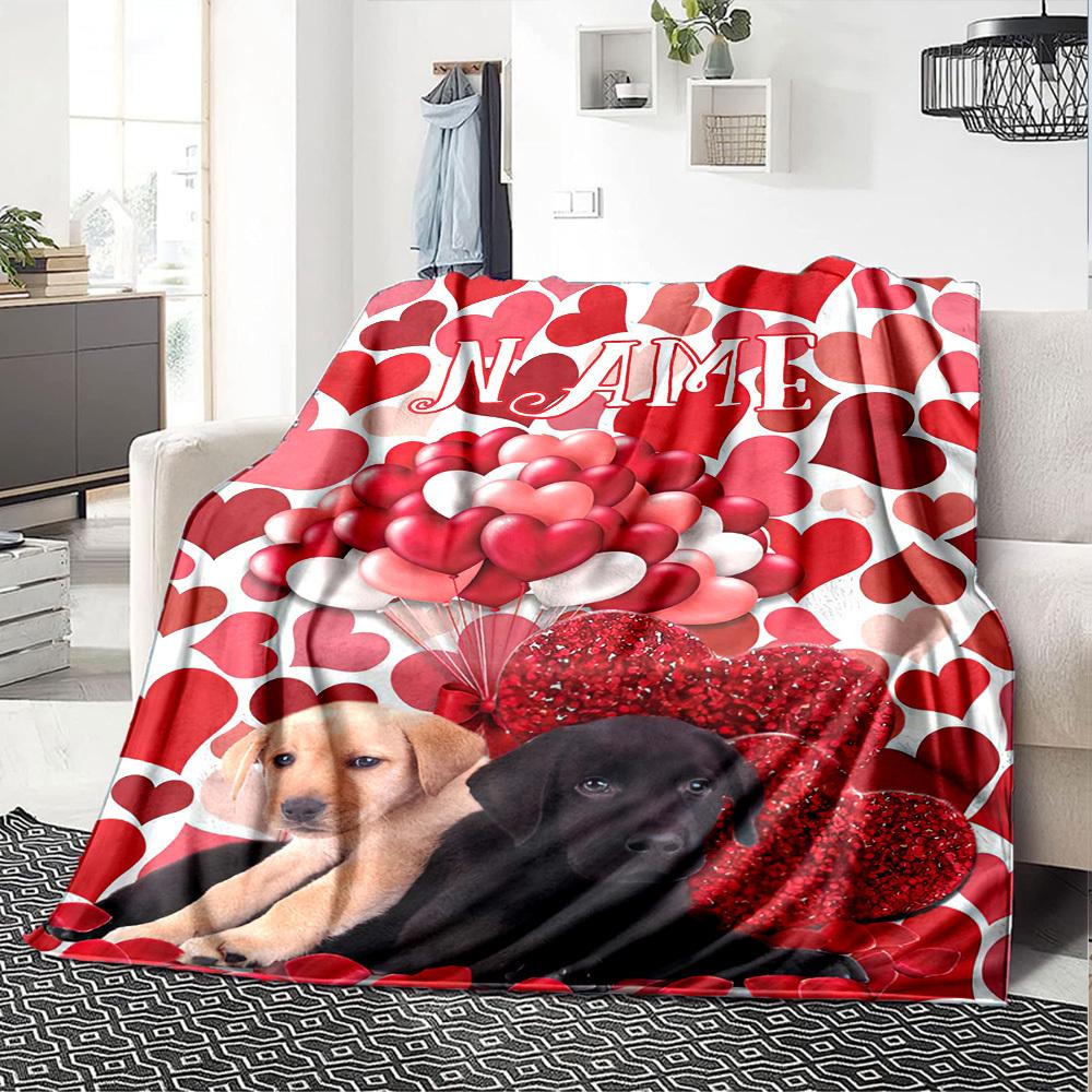 Valentine'S Day Heart Balloons Puppies Home Custom Blankets Comfortable Soft Lightweight Allseason Multipurpose Blanket For Picnics Couches Offices