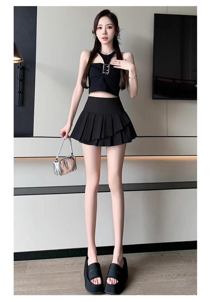 Women's High-Waist Pleated A-Line Skirt - School Style, Spring/Summer