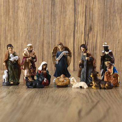 11pcs/set Statue Nativity Scene Set Christmas Crib Figurines Small Jesus Manger Miniatures Ornament Church Catholic Home Decors