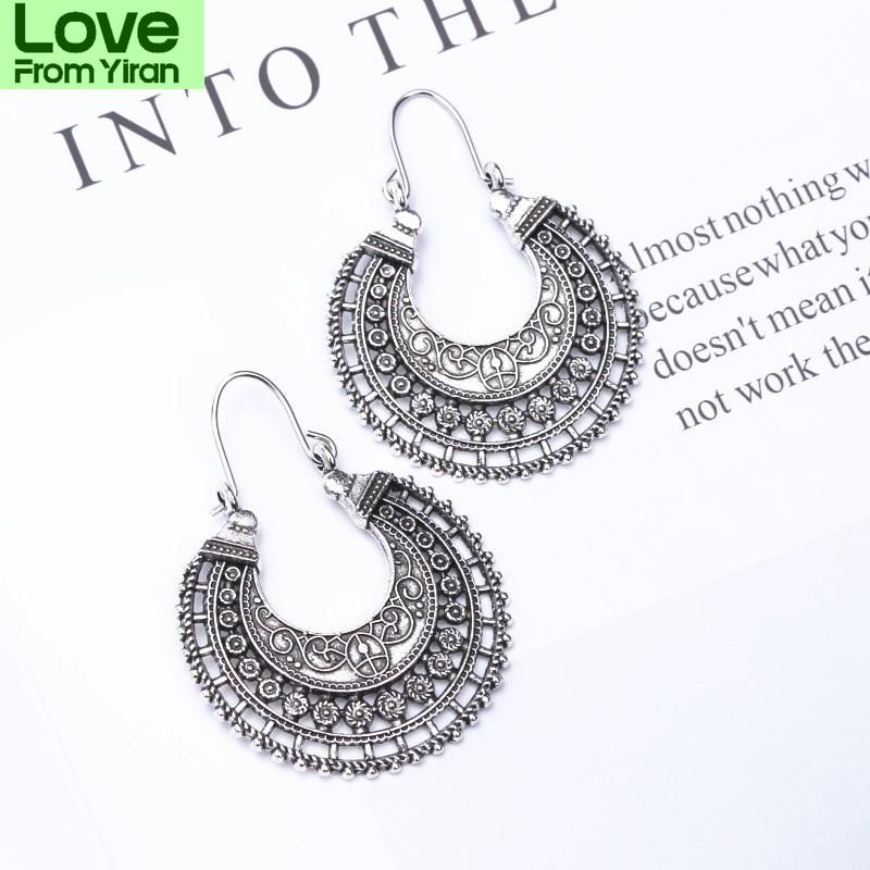 Antichi Orecchini a Fiore in Filigrana Tibetana Ornato Boho Retro Per Donna Gioielli Intaglio Cavo Cuore Tribale Gitano Orecchini a Fiore