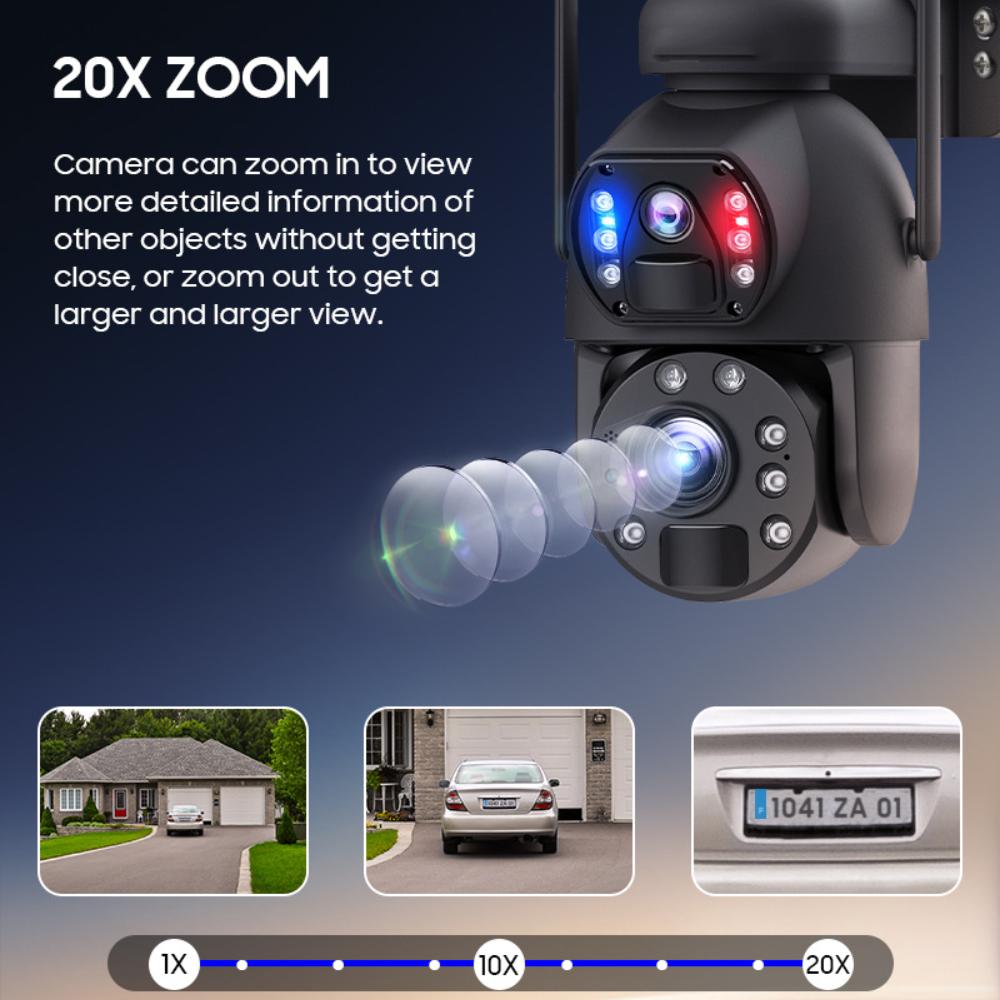 10x/20x Zoom 4G/WIFI Solar Powered Camera, HD Night Vision Security Camera, Solar Panel, PIR Human Motion Detection Monitor