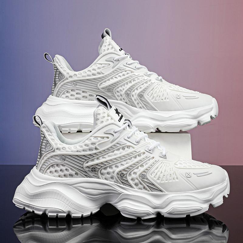 Men's Shoes Fashion Korean Mesh Thick Bottom Shoes Outdoor Anti-slip Lightweight Comfortable Shock-absorbing Sneakers Casual Breathable Running Shoes