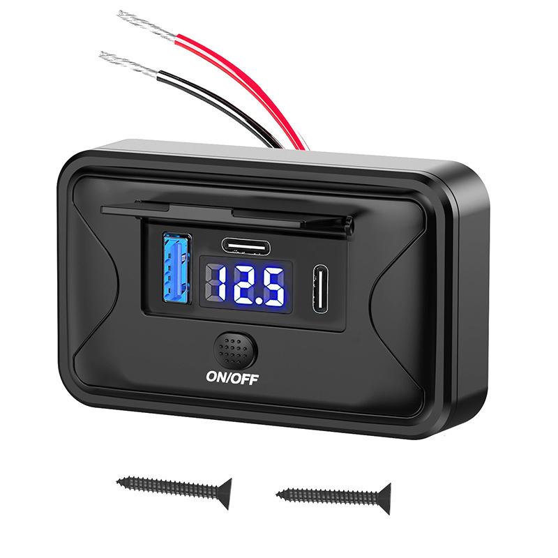 Vylepšený rychlonabíjecí adaptér Quick Charge 3.0 s 3 porty a USB portem pro nabíječku do auta, obytného vozu, 12V/24V, USB zásuvka s vypínačem pro auto, lodě, autobusy