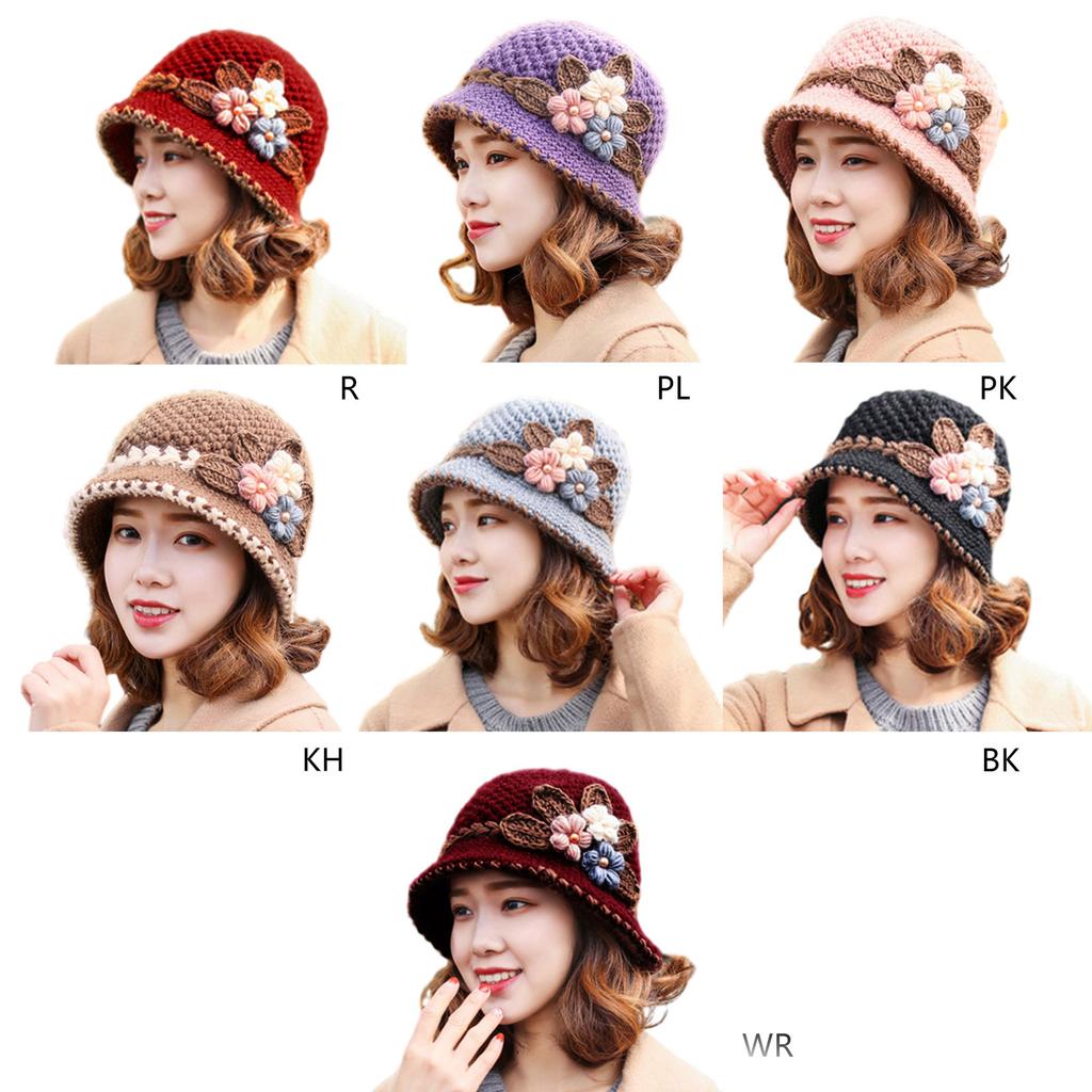 Knit Flower Bucket Hat for Woman Floppy Color Matching Weaving Wide Brim Bucket Hat Adult Teens Autumn Fisherman Hat