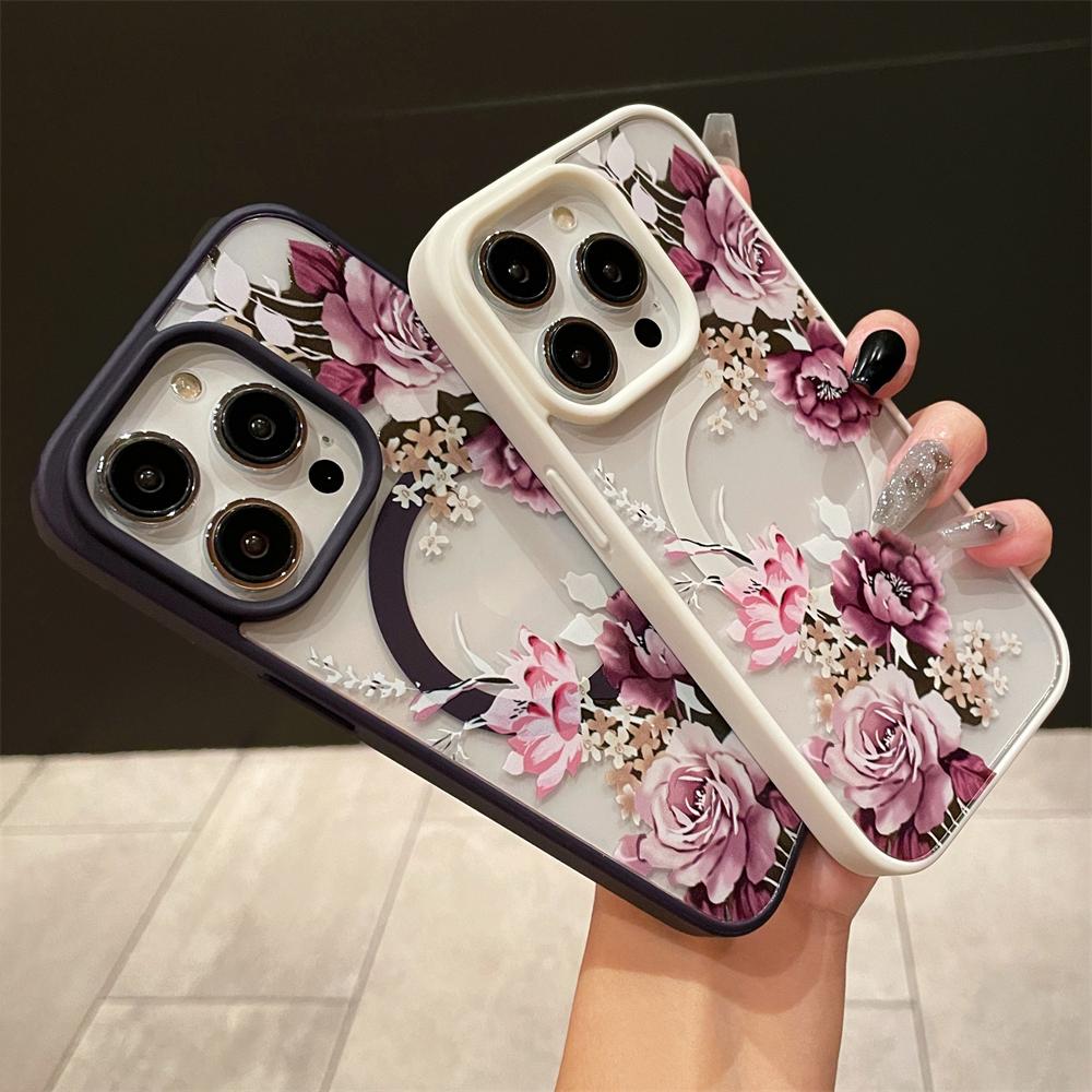 Custodia magnetica di lusso retrò con fiori floreali per ricarica wireless Magsafe per iPhone 16 15 11 12 13 14 Pro Max Cover antiurto