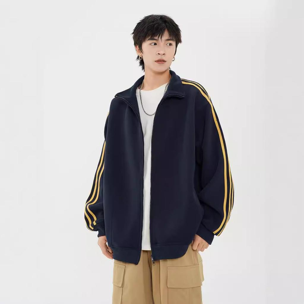 Three Stripes Cardigan Sweatshirt Mens Autumn Striped Jacket Handsome Comfortable Fit Couple Tops
