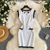 Xiaoxiangfeng three-dimensional flower sleeveless knitted dress women's summer new slim and thin A-shaped skirt high-end