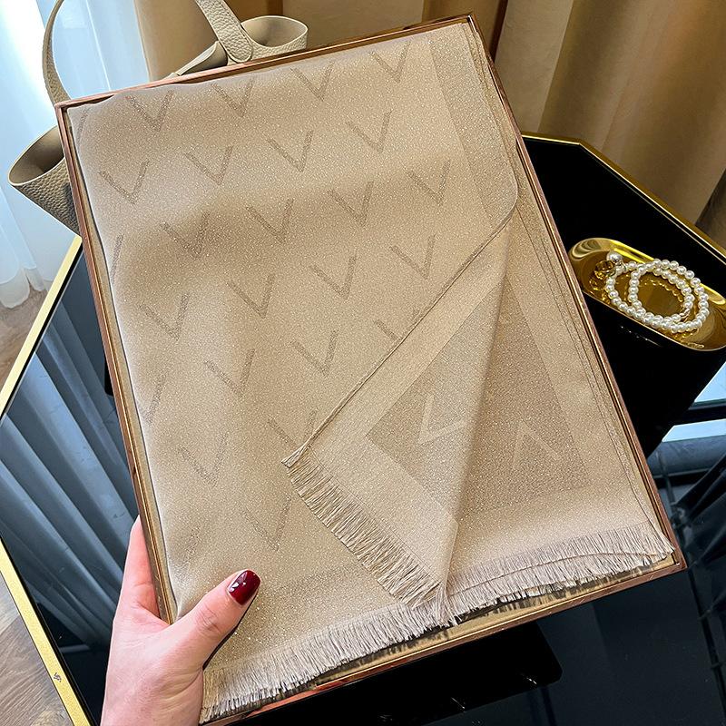 Spring Imitation Silk Scarf, Letter Warm Decoration, Sunscreen Shawl, Korean Version Of Tencel Cotton Scarf For Women