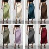 Elegant European & American Style Women's Satin Midi Skirt - Slimming Drape Design