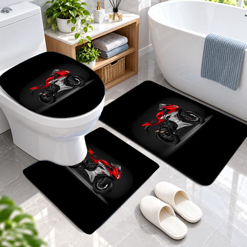 3Pcs Flannel Toilet Mat Set MV Agusta Bathroom Rug Bath Carpet Non Slip Home Decor