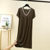 Übergröße M bis 6XL Modal V-Ausschnitt Nachthemd Sommer Damen Locker Hauskleid Einfarbig Lässig Langes Nachthemd Komfort Hauskleidung