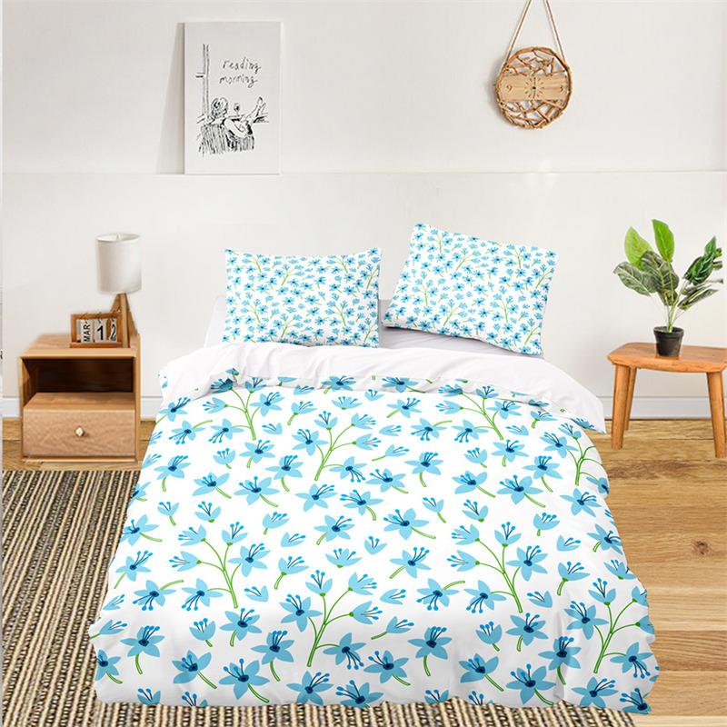Fresh Botanical Floral Bedding Set Queen Size For Kids Adults Farmhouse Style Leaves Flower Branch Duvet Cover Pillowcases Decor