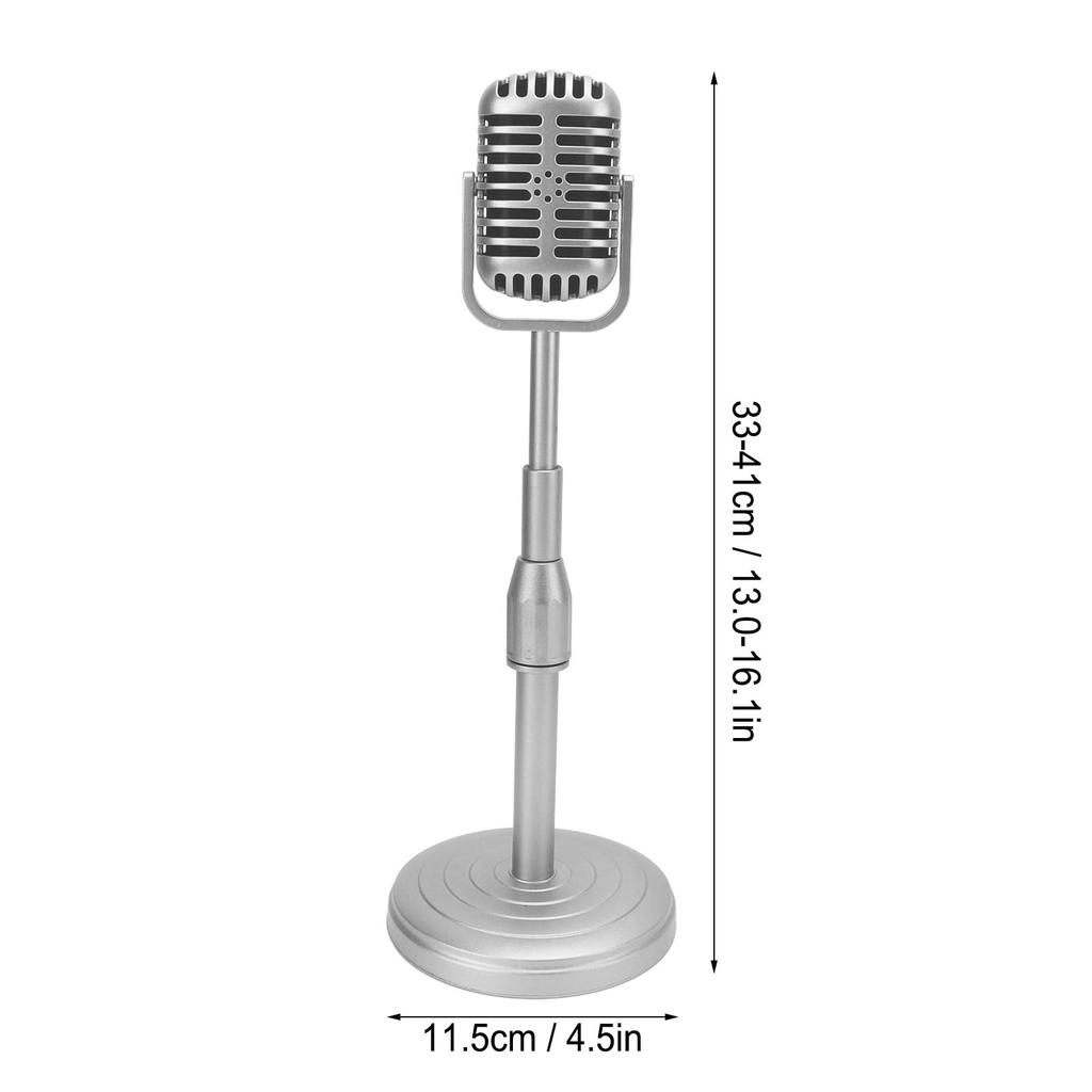 Acogedor Vintage Microphone Toy Prop Classic Retro Dynamic Microphone Silver Stable Base Support Rod Photography