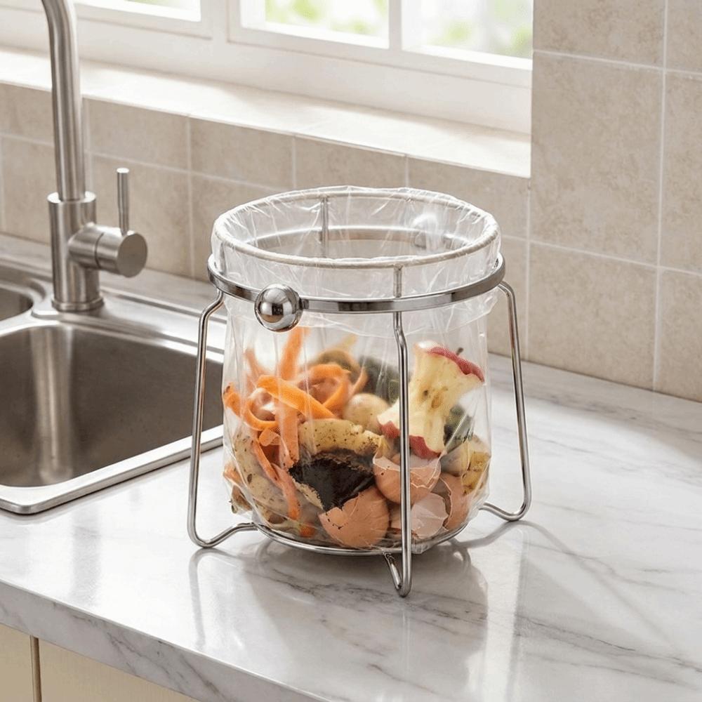 Wide Opening Trash Bag Holder Stainless Steel Sink Garbage Organizer Trash Bag Support Countertop