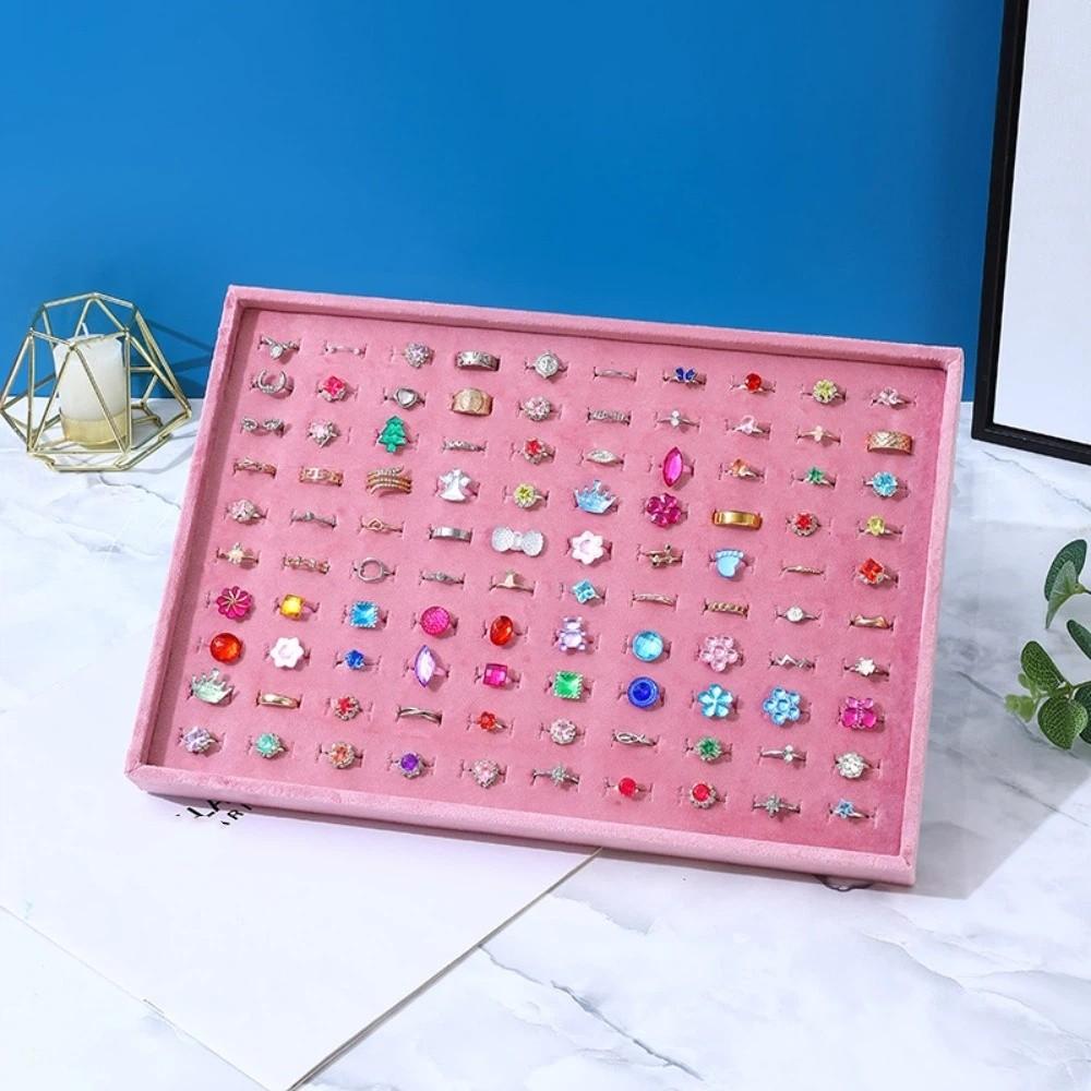Storage Pink Earring Display Tray Stackable Rectangular Fabric Jewelry Box  Ring