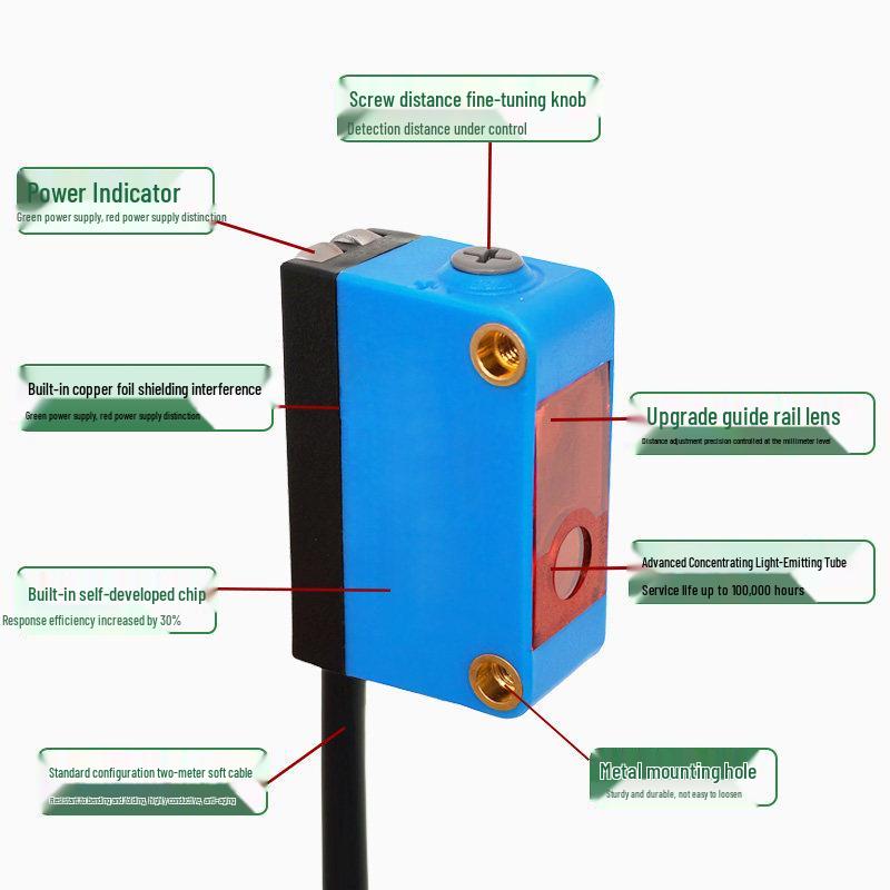 Digital Display Adjustable Photoelectric Sensor with Diffuse Reflection and Long-Distance Bar-Shaped Light Spot