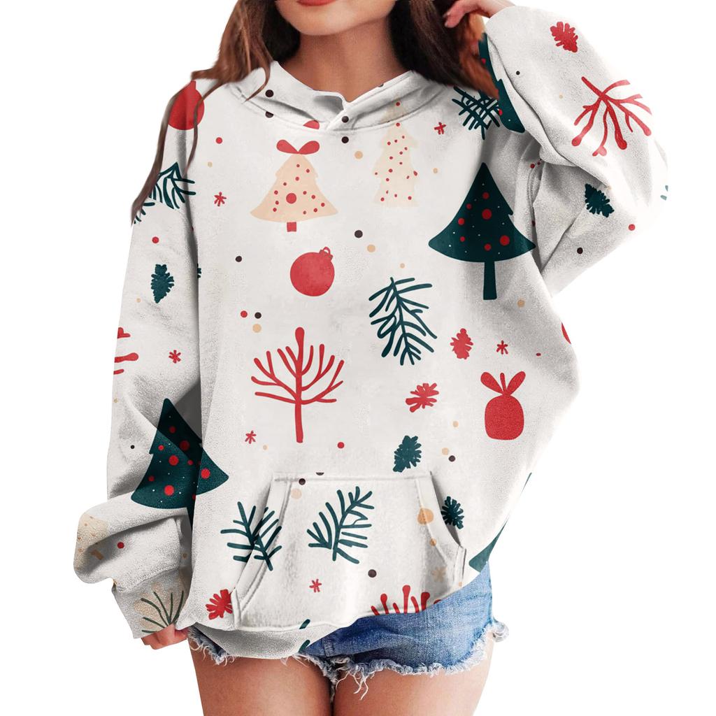 Sweatshirts For Teen Girls Hoodies Long Sleeve Drawstring Pullover Cute Oversized Hoodie Christmas Day