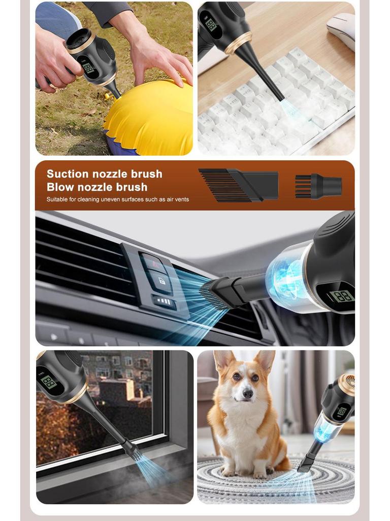 Tragbarer kabelloser Auto-Staubsauger mit Akkuanzeige und hoher Saugkraft, Handstaubsauger & Bläser für den Haushalt