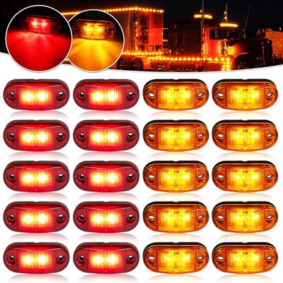 LED Trailer Lights Kit Front Rear Side Marker Clearance Indicators Light Lamp, 10Pack Amber + 10Pack Red DC12-24V 2.5" Waterproof Universal For RV