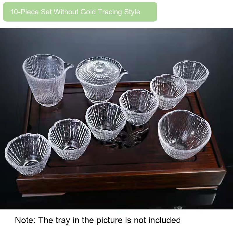 

BORREY Китайский стеклянный окрашенный золотой чайный сервиз кунг-фу, термостойкий утолщенный чехол для чашки, чаша для этикета, чайный набор, 10 компл., подарочная упаковка Transparent 9pcs