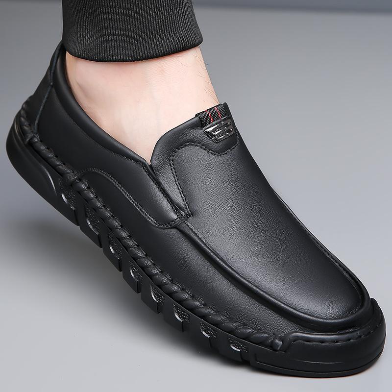Pierwsza warstwa skóry bydlęcej, męskie codzienne małe białe buty, oddychające buty typu slip-on do jazdy, mężczyźni