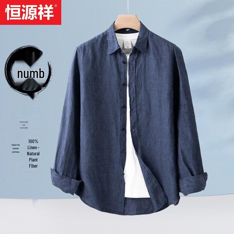 

Hengyuanxiang Men s 100% Linen Long-Sleeve Shirt M