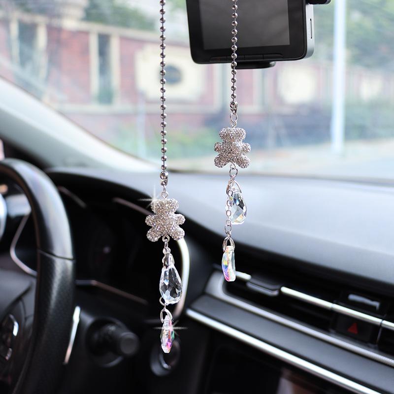 1Pcs Crystal Car Pendant Fashion Auto Rearview Mirror Hanging Ornaments for Woman Girls Lucky Gift Car Interior Accessories