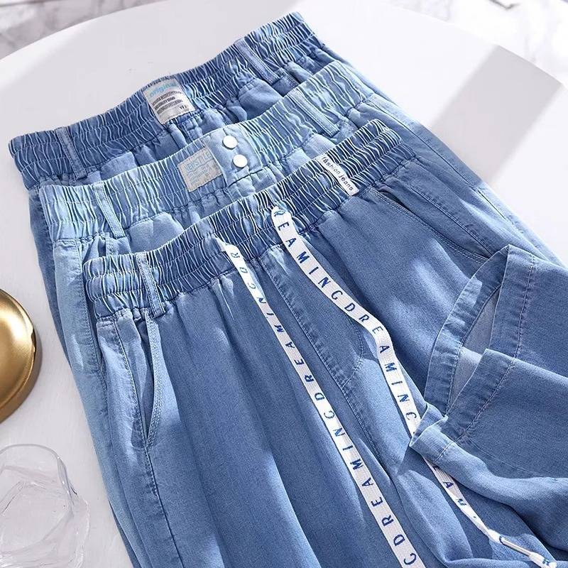 Vintage Jeans for Women In Summer Plus Size Thin Fit Loose High Waist Straight Leg Ice Silk Wide Leg Pants
