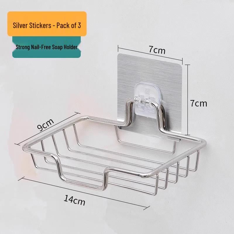 Stainless Steel Punch-Free Wall-Mounted Soap Dish with Suction Cup for Bathroom.