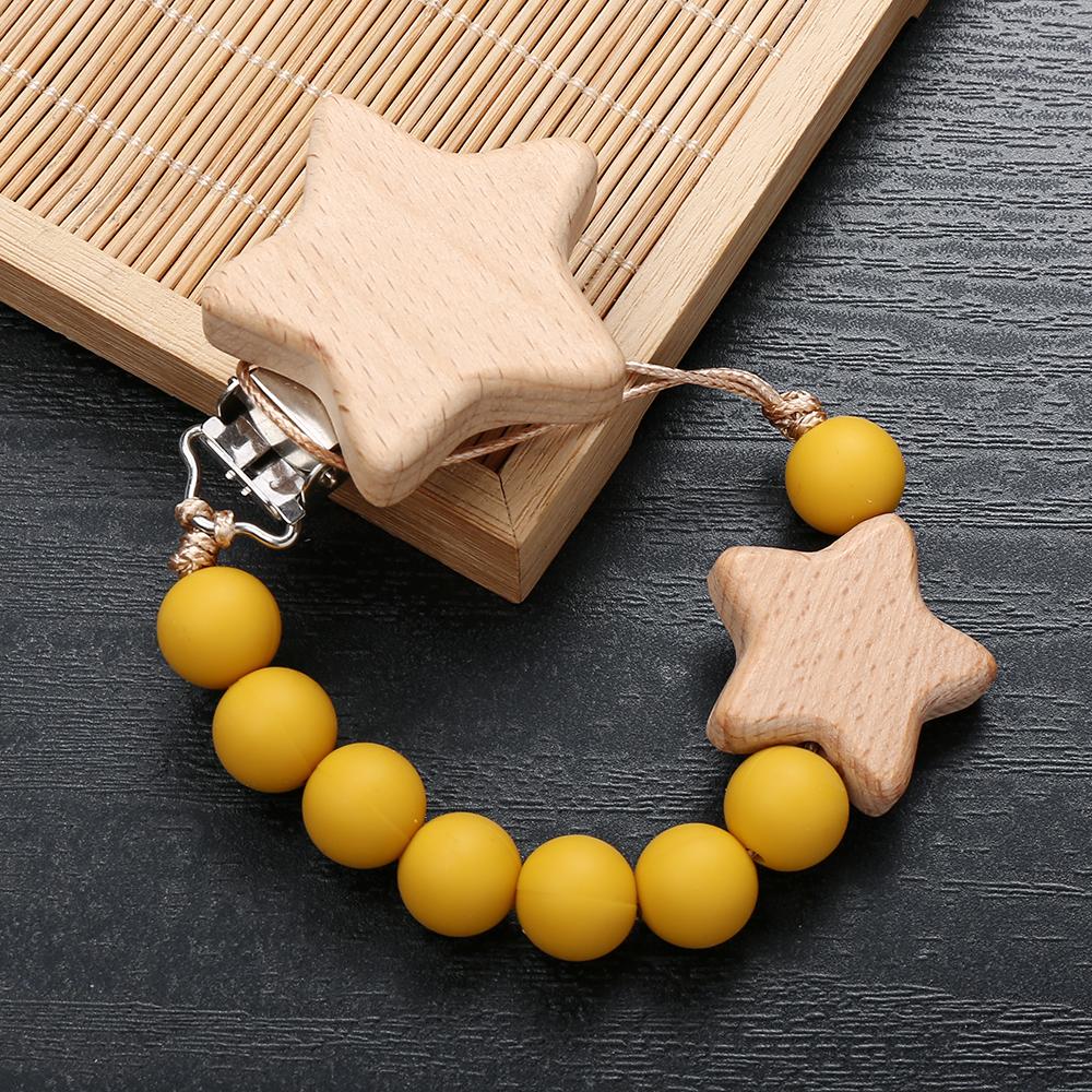 3Pcs Beech Wooden Star Pacifier Baby Pacifier Clip Nipple Holder Dummy Holder Pacifier Clip for Baby Nursing Toys Accessory