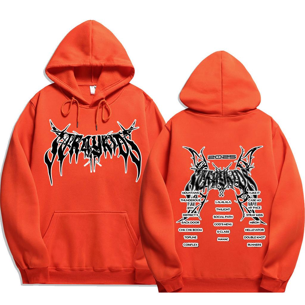 Stray Kids dominATE Death Metal Discography Hoodie,Stray Kids 2025 Stray Kids Full Song Tracklist with Metal Wing Frame, Oversized K‑Pop Fan Pullover