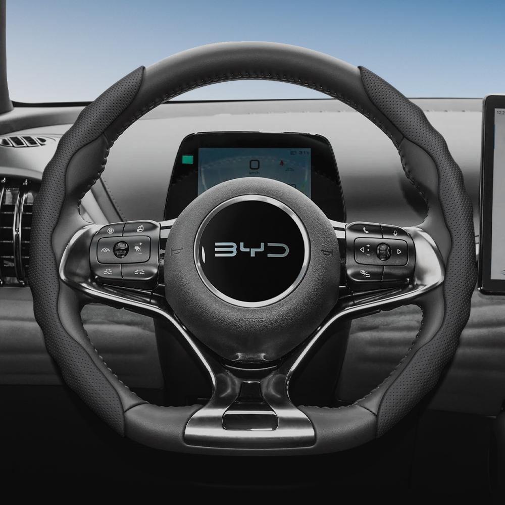 Suitable for Byd Steering Wheel Cover with Wavy Sports Design, Breathable Leather, Segmented, Non-Slip, Sweat-Absorbe