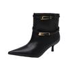 Fashion temperament pointed black women's short boots women's new autumn and winter thin heel leather boots versatile high heels