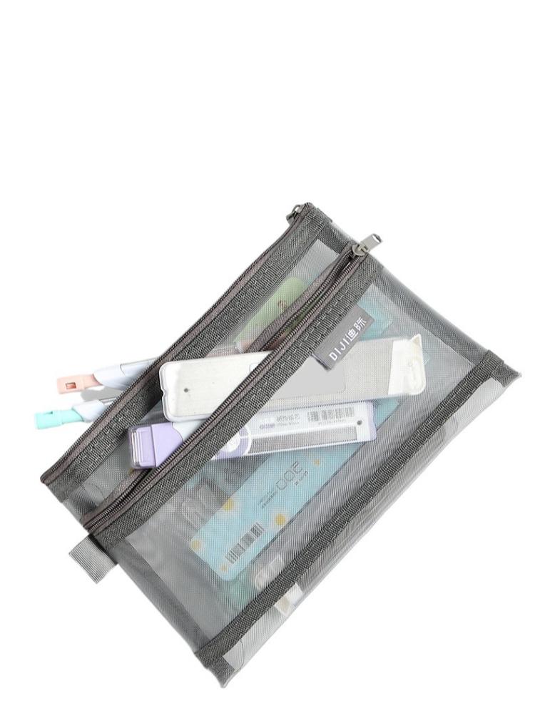 Simple Transparent Double Mesh Bag Pencil Case Office Student Pencil Cases Nylon Kalem Kutusu School Supplies Pen Box