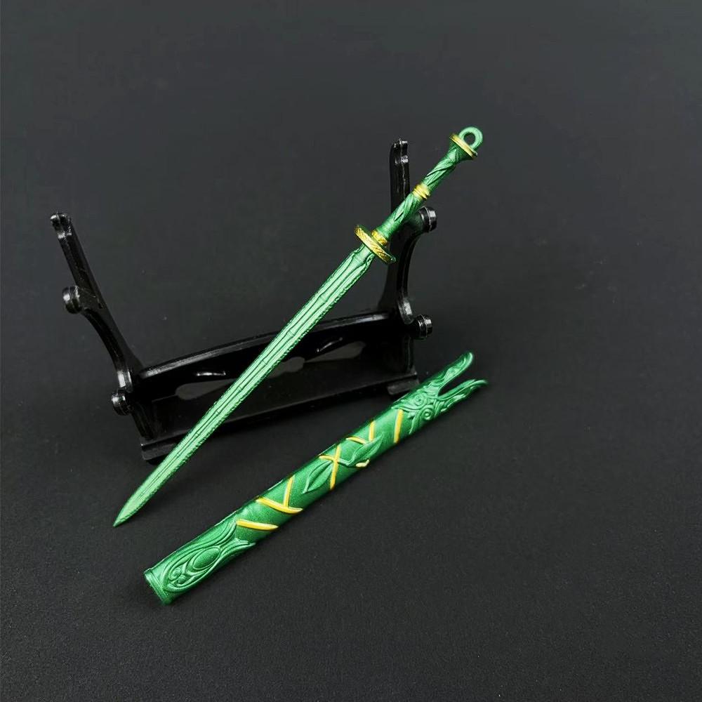 Mini Green Bamboo Bee Sword Keychain – Ancient Style Alloy Treasure Model Ornament