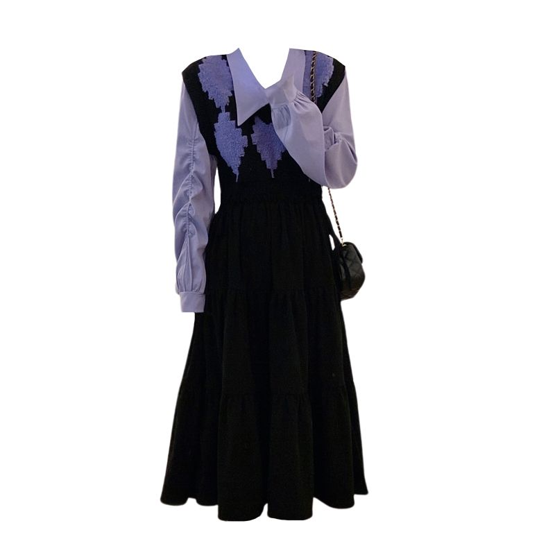 

Foreign Trade Women s Clothing Fashion Wind Slimming Patchwork Dress Purple 4XL