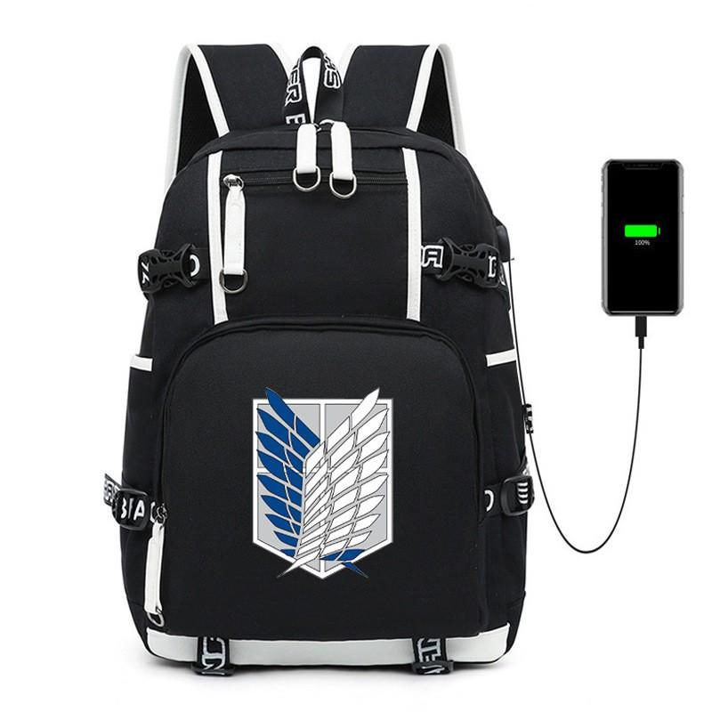 Attack On Titan Backpack Students Travelers 20-35L Oxford Fabric Dual Shoulder Bag With Laptop Compartment