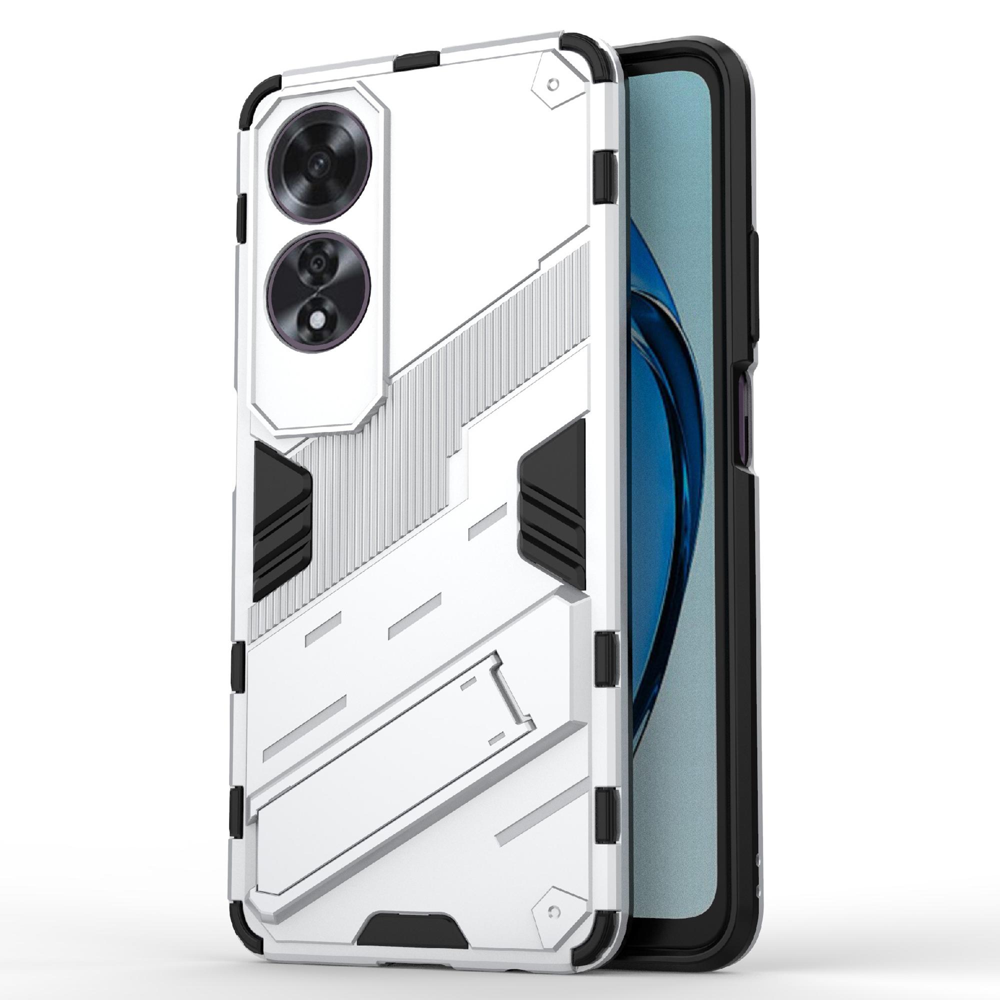 

For Oppo A60 4G Case Built-in Kickstand PC+TPU Shockproof Phone Cover White