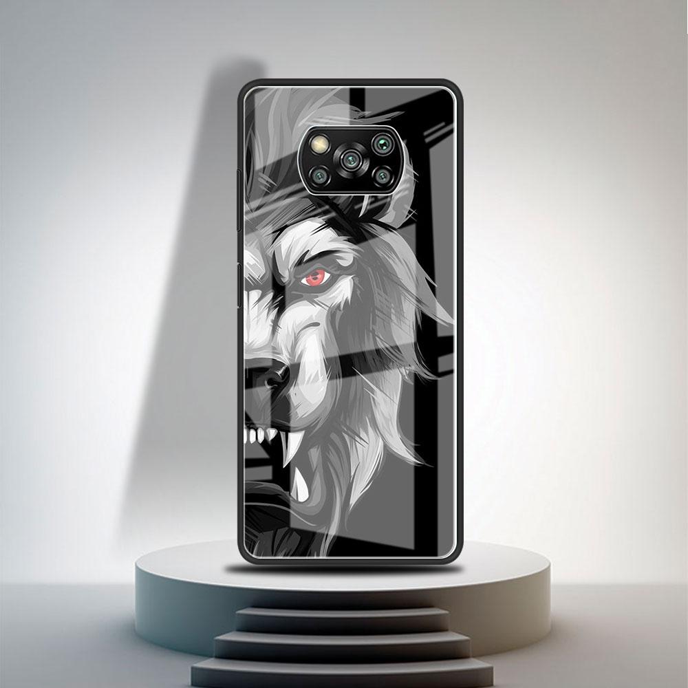 Glass Case For Xiaomi Poco X3 NFC 11 Lite 11T F3 M3 For Redmi Note 11 10 9 8 Pro 10S 9S 9A 9C Phone Cover Lion Wolf