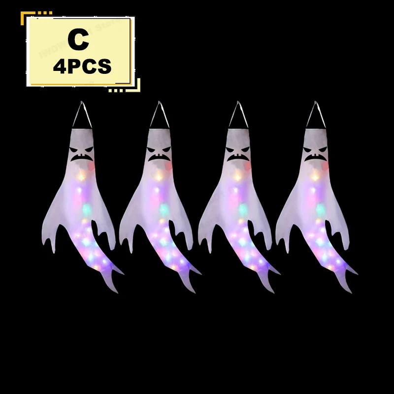 Halloween Ghost Windsocks Decorations with LED Light, Outdoor, Hanging Ghost Windsocks for Trees, Yard, Halloween Decor Supplies