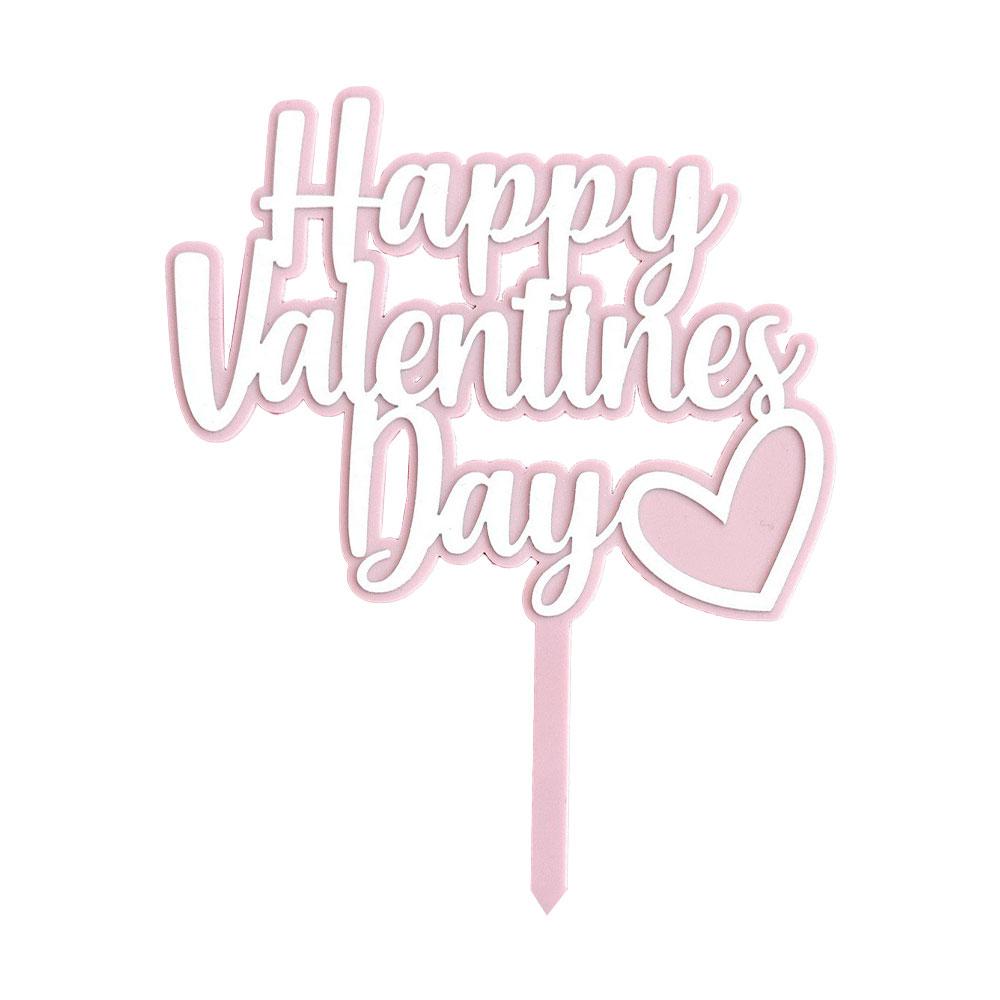 5PCS Acrylic Cake Topper Happy Valentine's Day Cupcake Topper for Wedding Party Cake Decorations Love Heart Dessert Decoration
