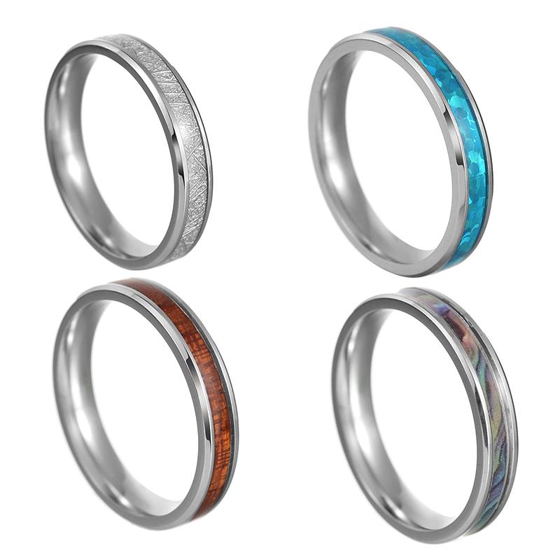 2022 New 4mm Women's Stainless Steel Wedding Ring Opal Meteorite Abalone Shell Ring for Women's