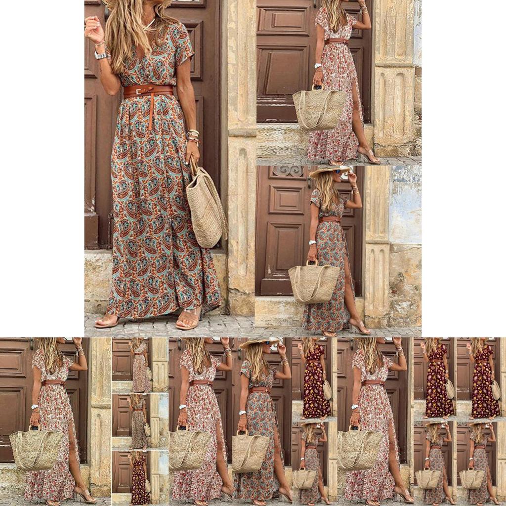 Floral Summer Women Long Maxi Dress Ladies V Neck Boho Beach Holiday Sundress