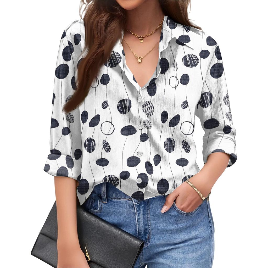 Women's Fashionable Casual Loose Floral Print Long,sleeved Shirt
