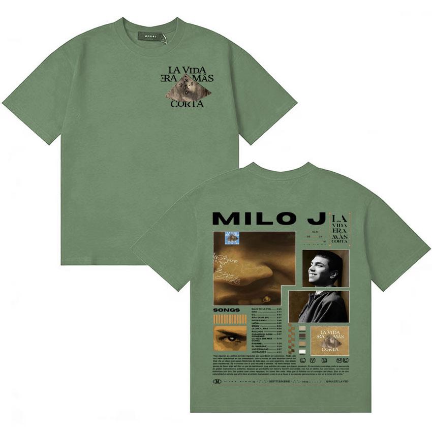 

Rapper Milo J La Vida Era Mas Corta Double Sided Print Tshirt Unisexs Women Loose High Quality T Shirt Aesthetic Cotton Tee Shirts 4XL