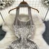 Summer Women Brand Designer Sexy Club Party Halter Print Letter Knitted Sweater Slim Bodycon Mini Short Sheath Dresses