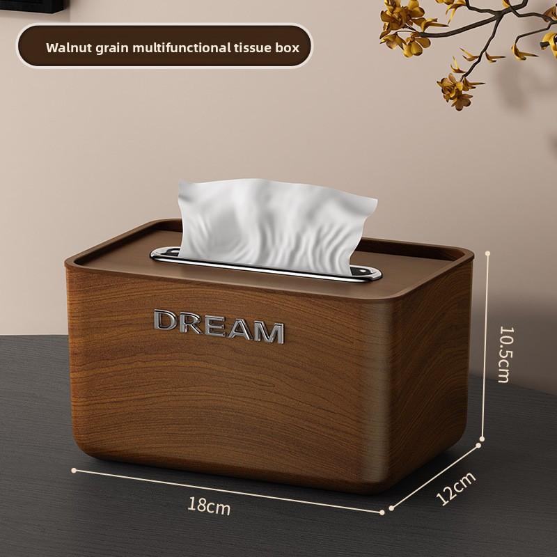 High-end Light Luxury Simple Tissue Box Walnut Wood Grain New Chinese Style Tissue Box, Dining table office desktop Living Room