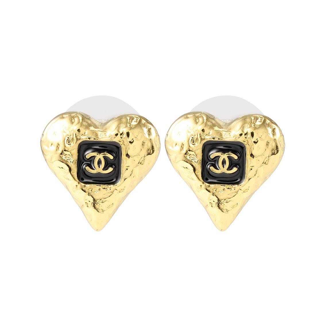 

Chanel Metal Heart Lava Pleated Enamel Earrings Small Women earrings Gold ABC252-B14727-NS732 Box+Padding Board,F,Gold